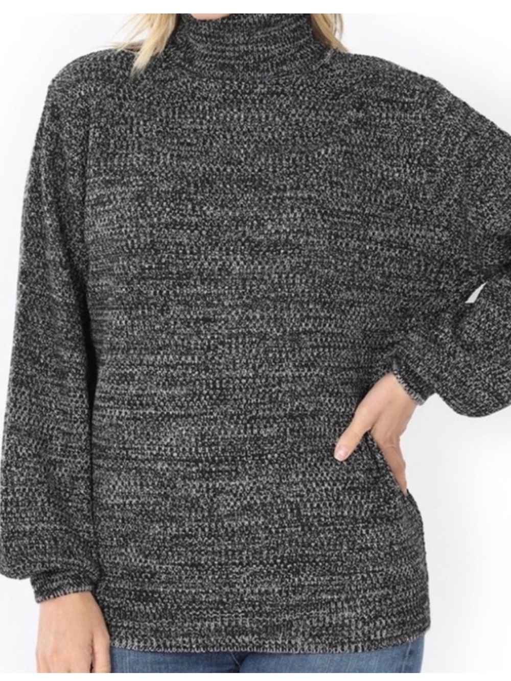 Zenana Outfitters Charcoal HeatherTurtleneck Sweater - Speckled Black & Gray